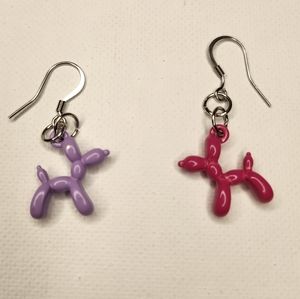 Pink & Purple Balloon Dog fish hook earrings